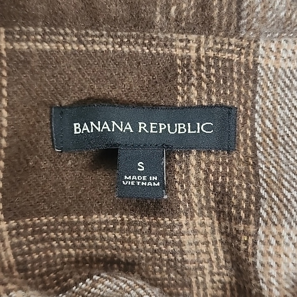 Banana Republic Womens Soft Cozy Tan & Brown Plaid Oversized Shirt Jacket Sz S - Picture 8 of 10